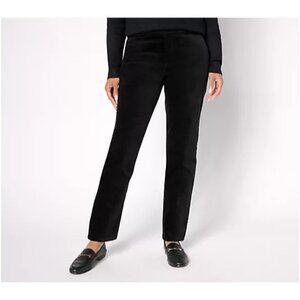 Denim & Co Stretch Velvet Straight-Leg Pull-On Pants Black Medium LN/NEW